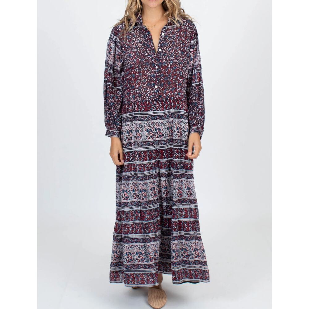 Bell by Alicia Bell Long Sleeve Floral Printed Silk Maxi Dress Medium